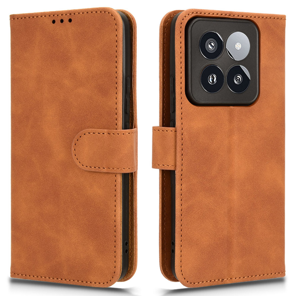 

Für Xiaomi 14 Pro Phone Case Schockdes PU Leder Brieftasche Weiche Handyabdeckung - Braun, Xiaomi 14 Pro