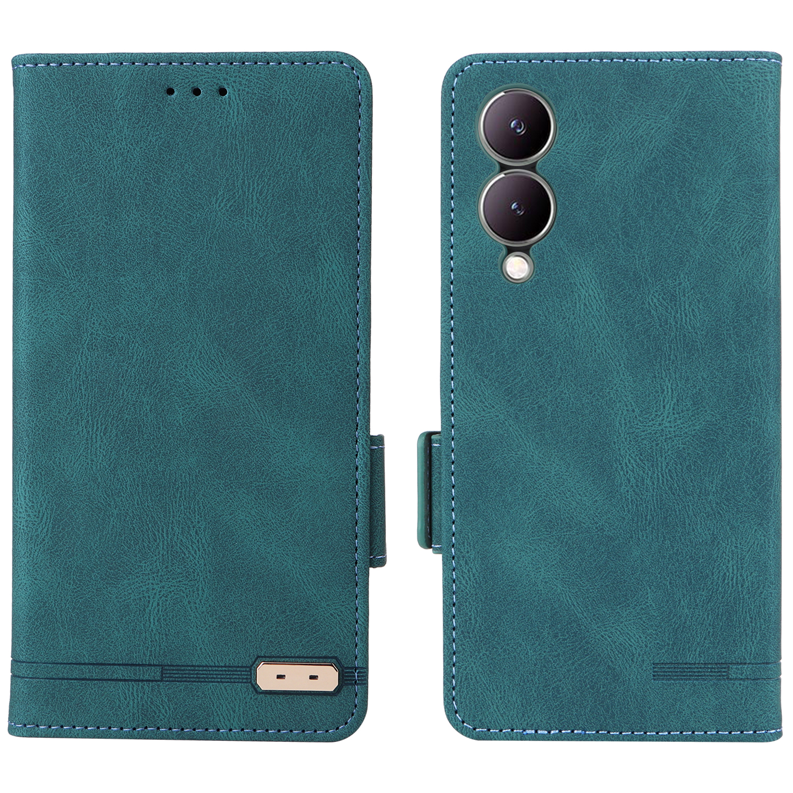 

Für Vivo Y17s 4g Hülle PU Leder Brieftaschen Hardware Dekor Kratzfeste Telefonschale - Grün, vivo Y17s 4G