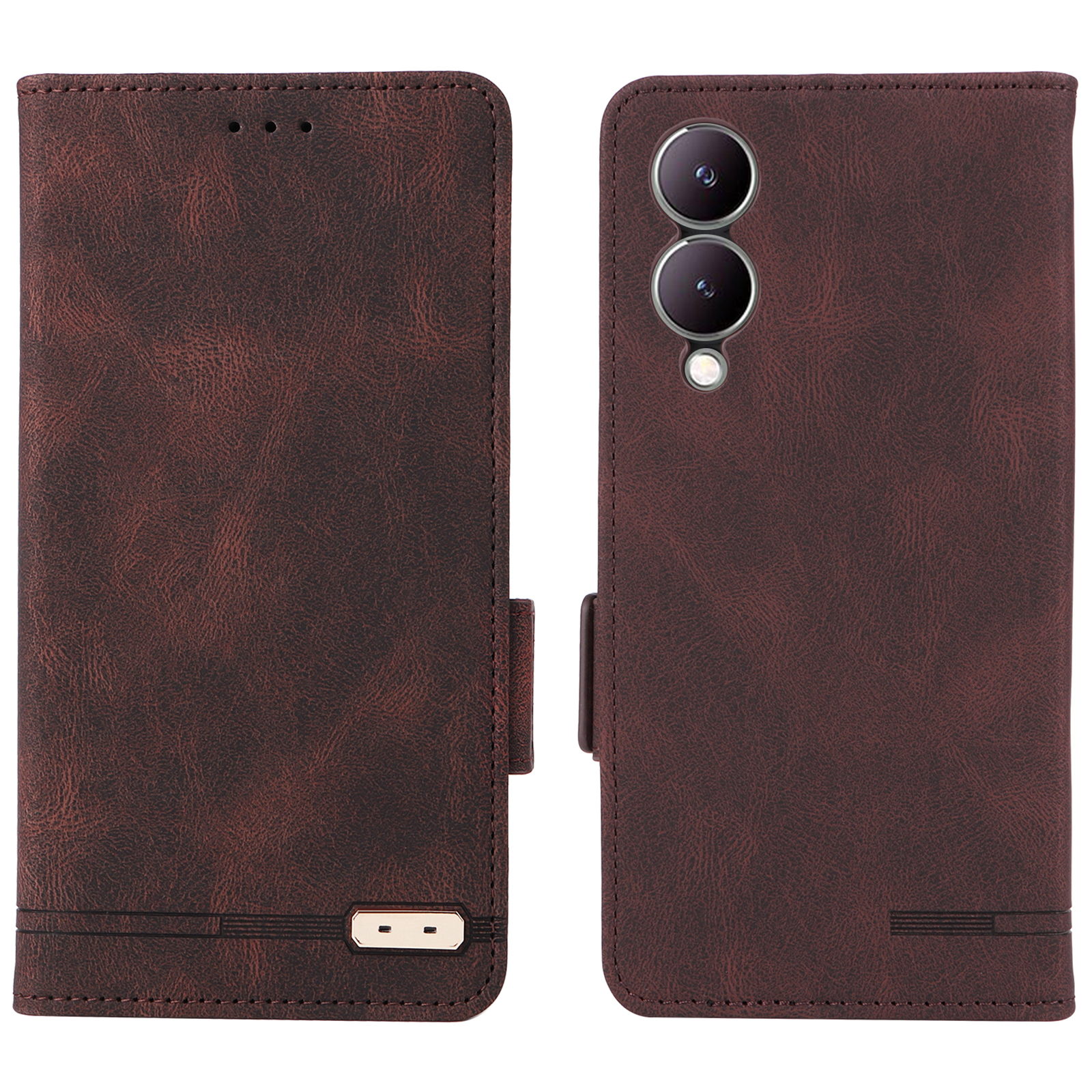 

Für Vivo Y17s 4g Hülle PU Leder Brieftaschen Hardware Dekor Kratzfeste Telefonschale - Kaffee, vivo Y17s 4G
