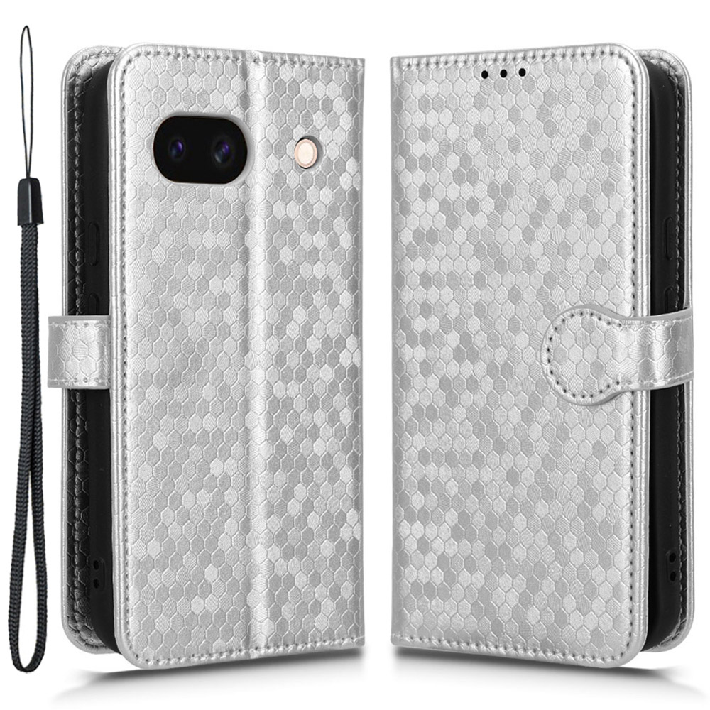 

Für Google Pixel 8a Hülle Schockdichte PU Leder Flip Wallet Telefonabdeckung Mit Riemen - Silber, Google Pixel 8a