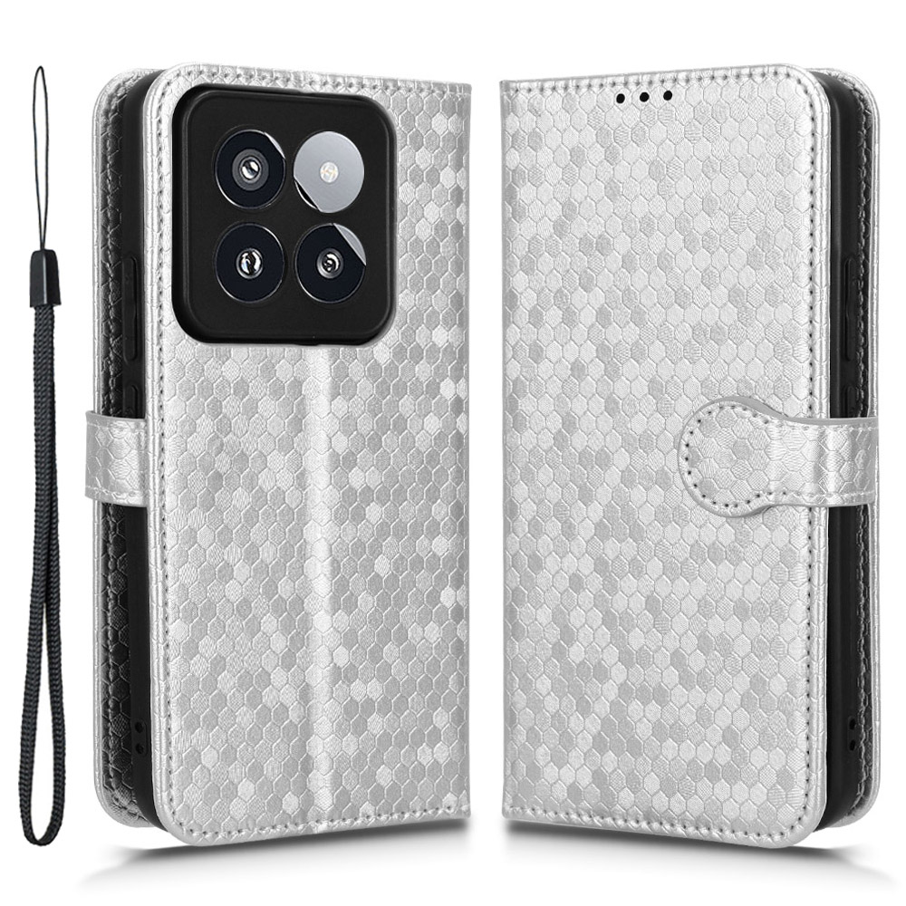 

Für Xiaomi 14 Pro Case Kratzresistente Pu-lederständer Telefonschale Mit Riemen - Silber, Xiaomi 14 Pro