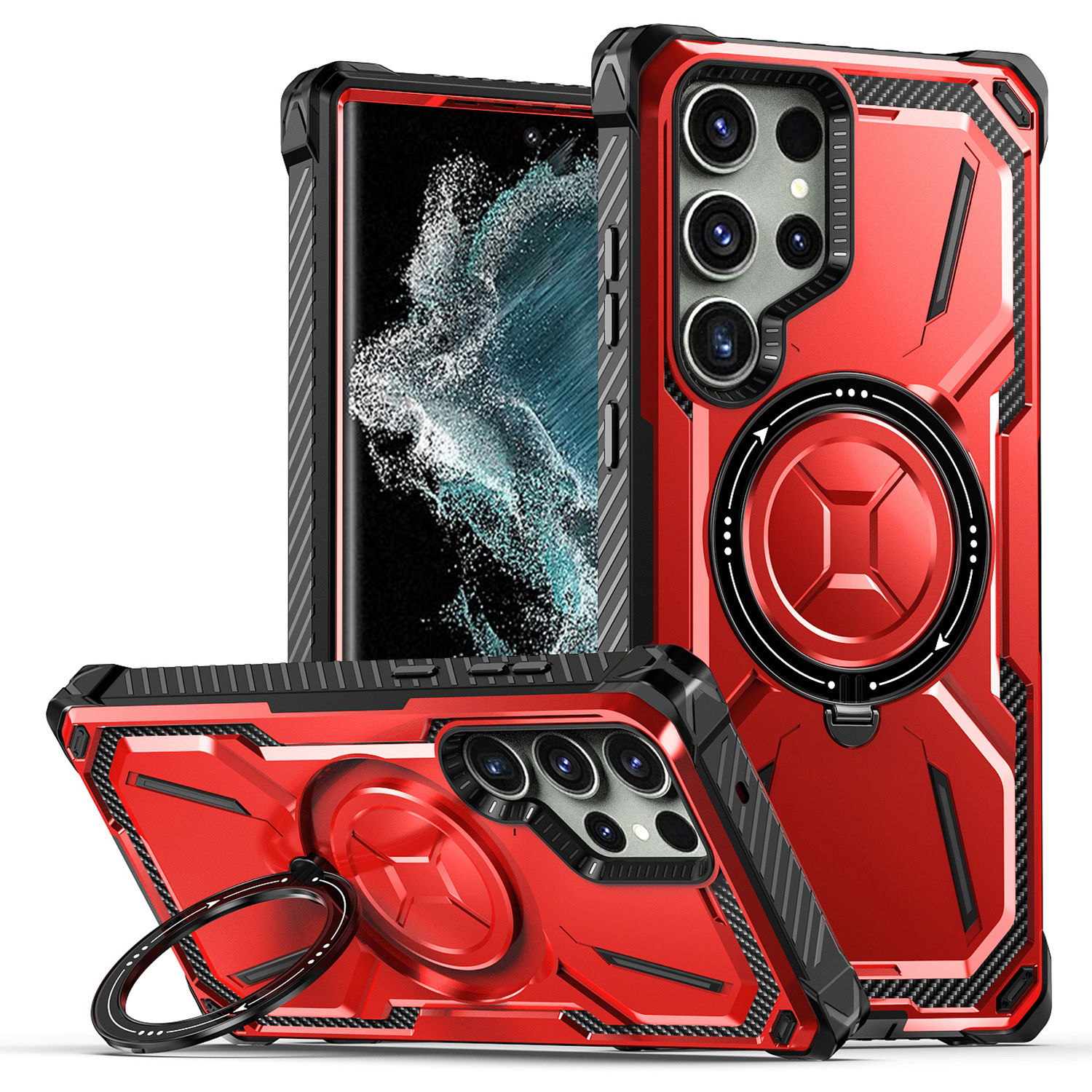 

Für Samsung Galaxy S22 Ultra 5G -hülle Ring Kickstand Magnetic Phone Deckung - Rot, Galaxy S22 Ultra 5G