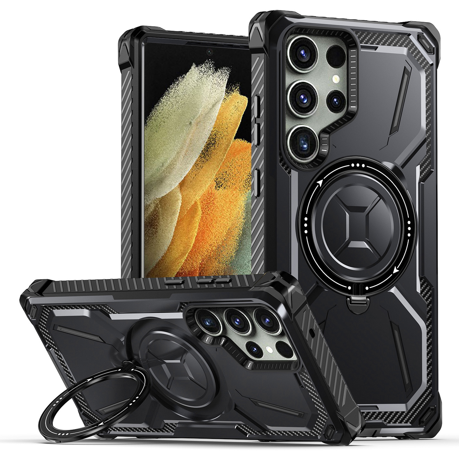

Für Samsung Galaxy S21 Ultra 5G -hülle PC+TPU Magnetic Kickstand Telefonabdeckung - Schwarz, Galaxy S21 Ultra 5G