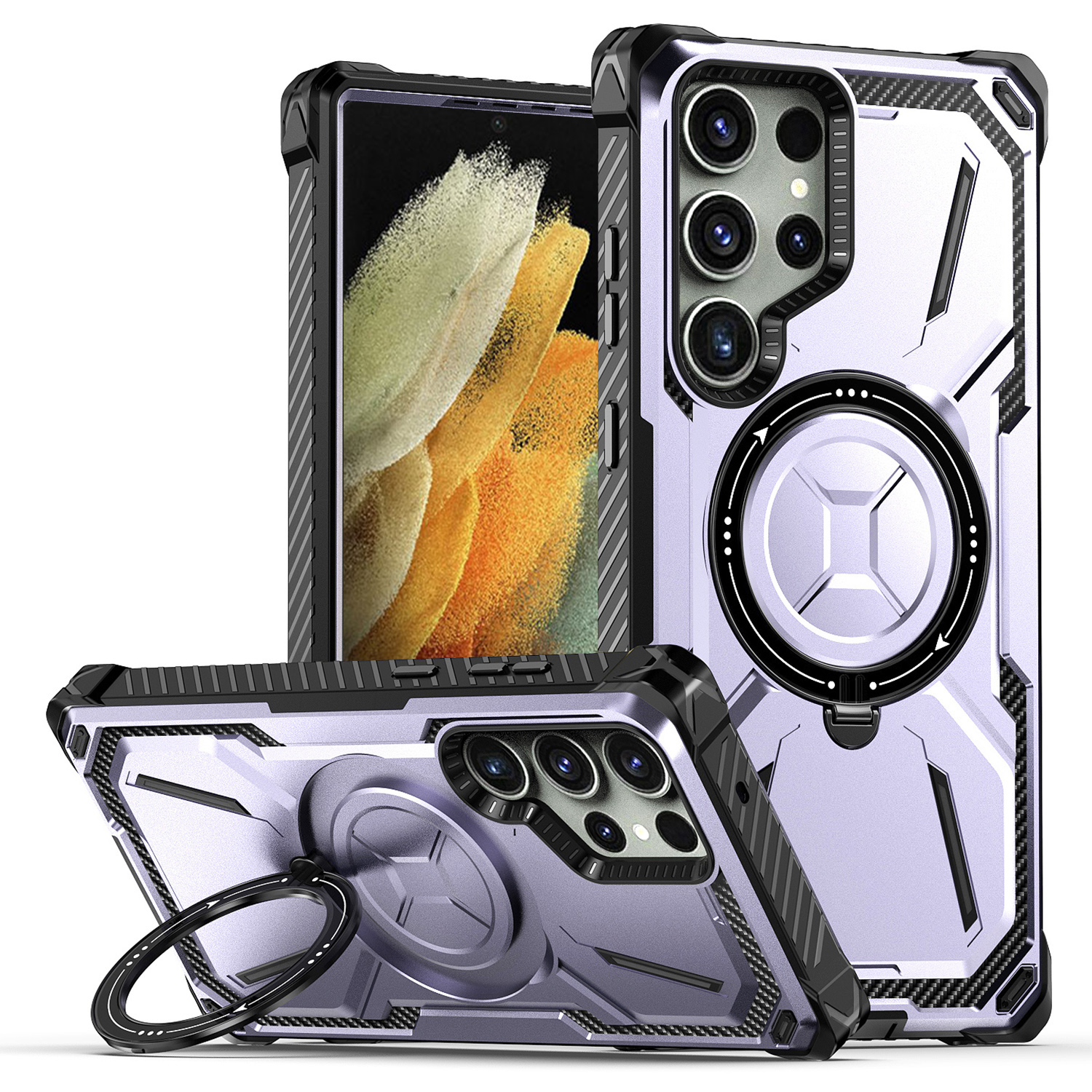 

Für Samsung Galaxy S21 Ultra 5G -hülle PC+TPU Magnetic Kickstand Telefonabdeckung - Helles Lila, Galaxy S21 Ultra 5G