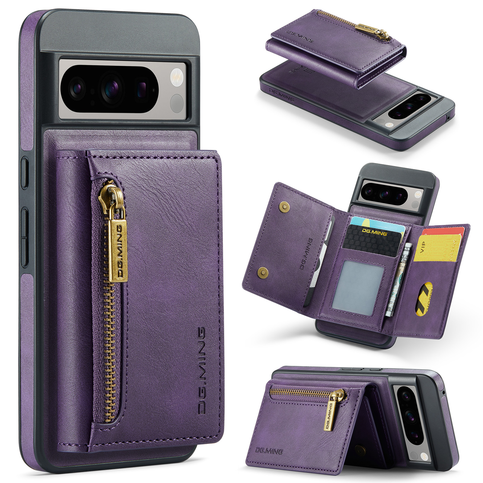 

Dg. Ming M5 -serie Für Google Pixel 8 Pro Phone Case RFID Blockierende Reißverschlüsse Pocket Zurück - Lila, Google Pixel 8 Pro