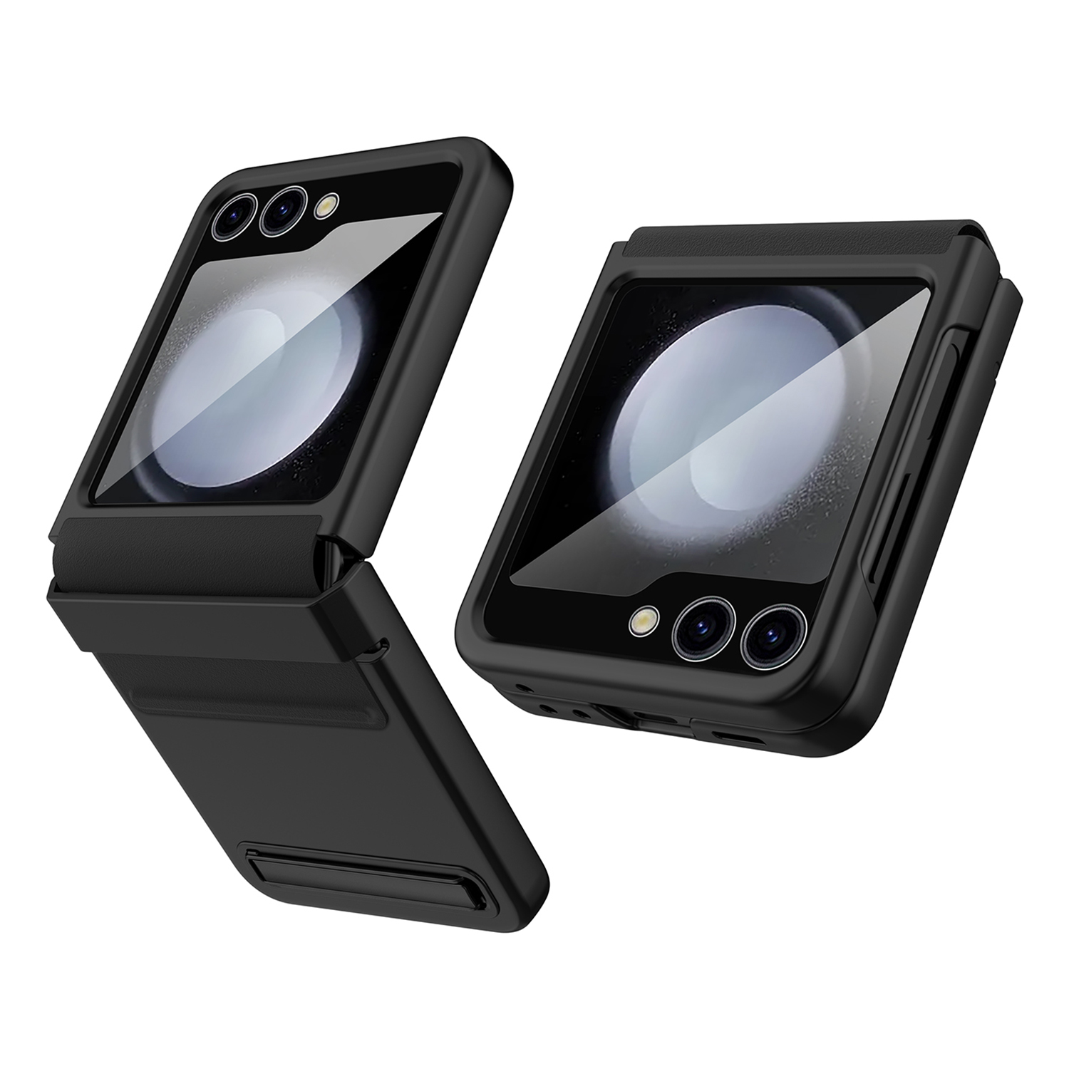 For Samsung Galaxy Z Flip5 5G Kickstand PC Phone Case Retractable Hinge Rear Screen Film - Black
