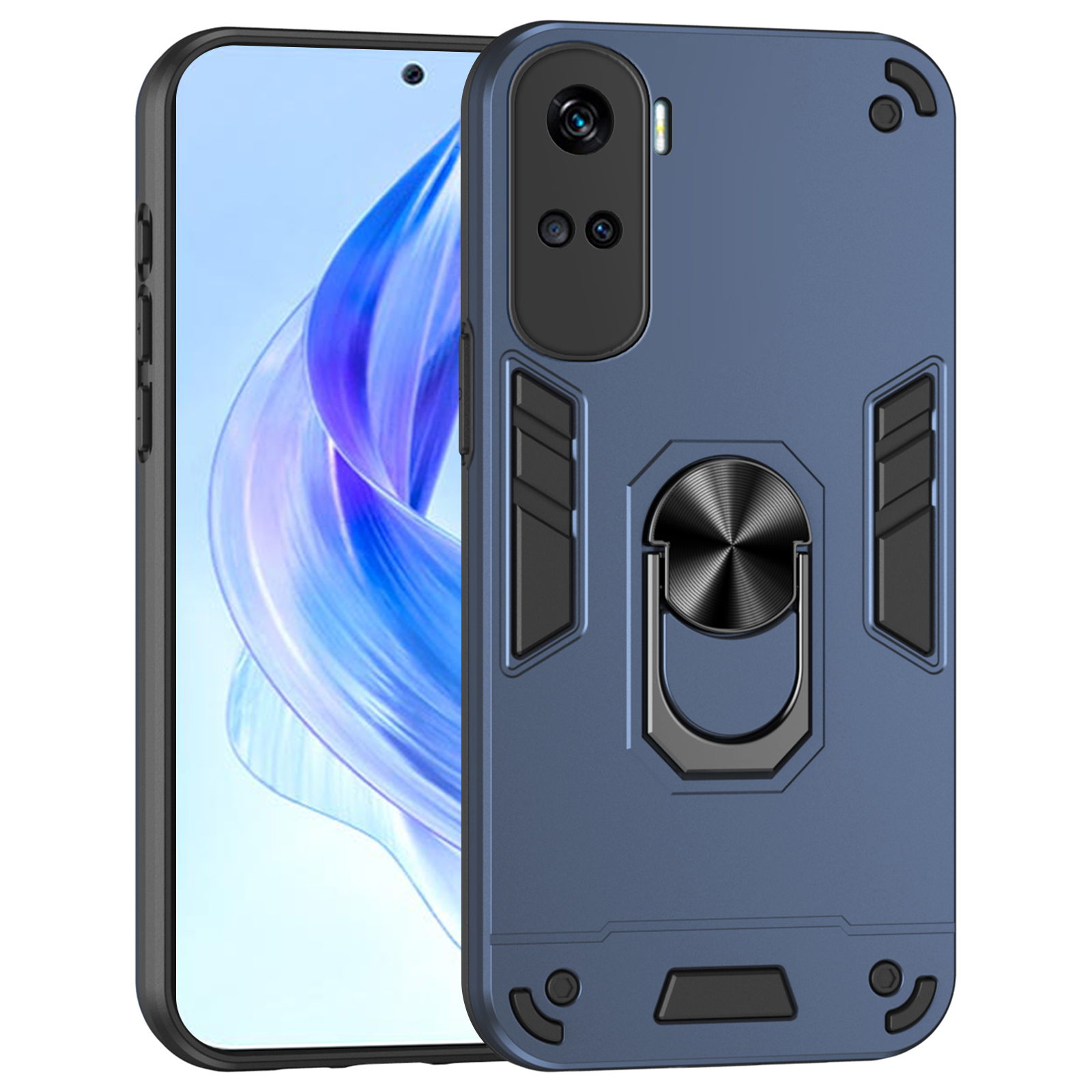 For Honor 90 Lite 5G Phone Case Support Magnetic Car Mount Rotary Kickstand - Blue