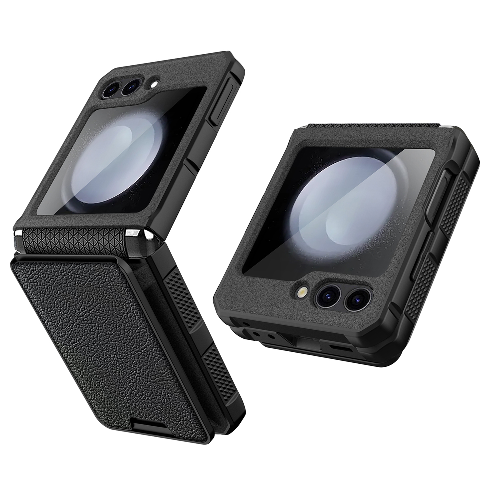 For Samsung Galaxy Z Flip5 5G Case Anti-Drop PC Phone Cover with Card Holder - Black