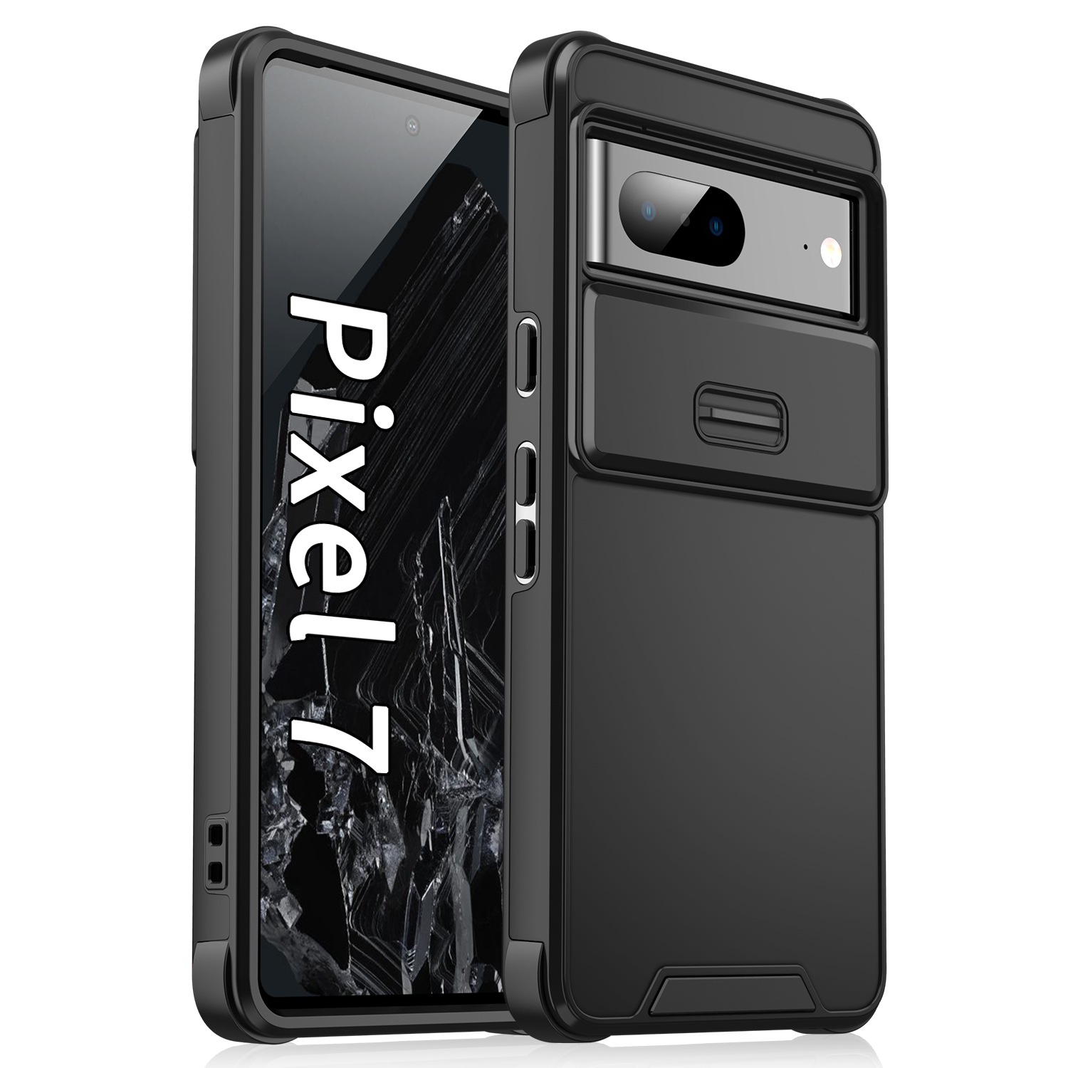 For Google Pixel 7 5G Case Slide Camera Shield PC+TPU Bump Proof Cell Phone Cover - Black