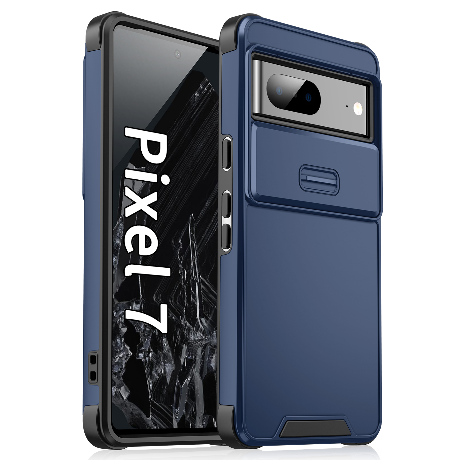 For Google Pixel 7 5G Case Slide Camera Shield PC+TPU Bump Proof Cell Phone Cover - Blue