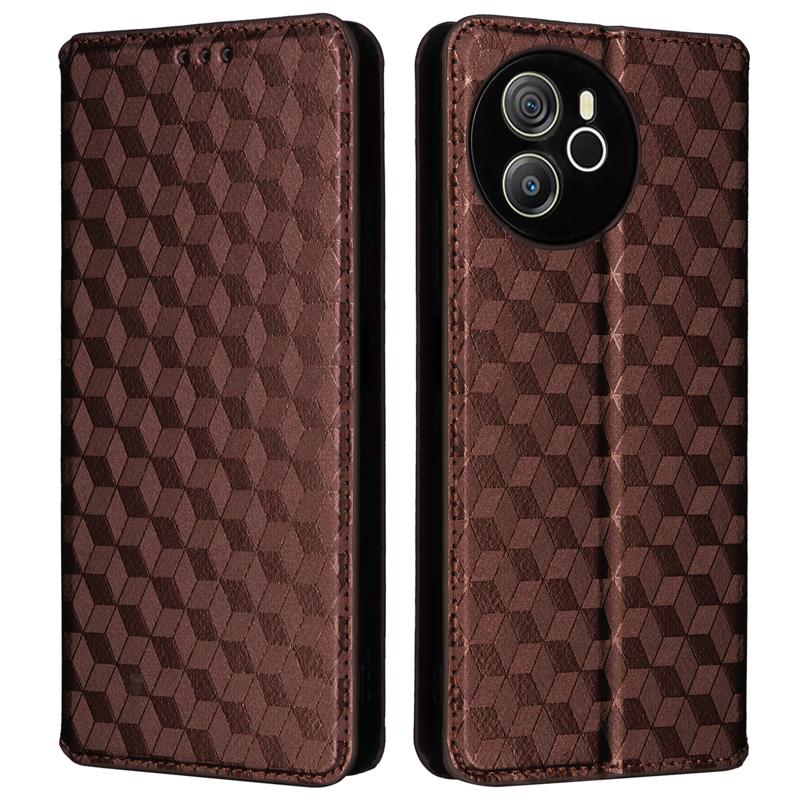 For Blackview Shark 8 / Oscal Tiger 12 Leather Case Rhombus Wallet Stand Flip Phone Cover - Brown