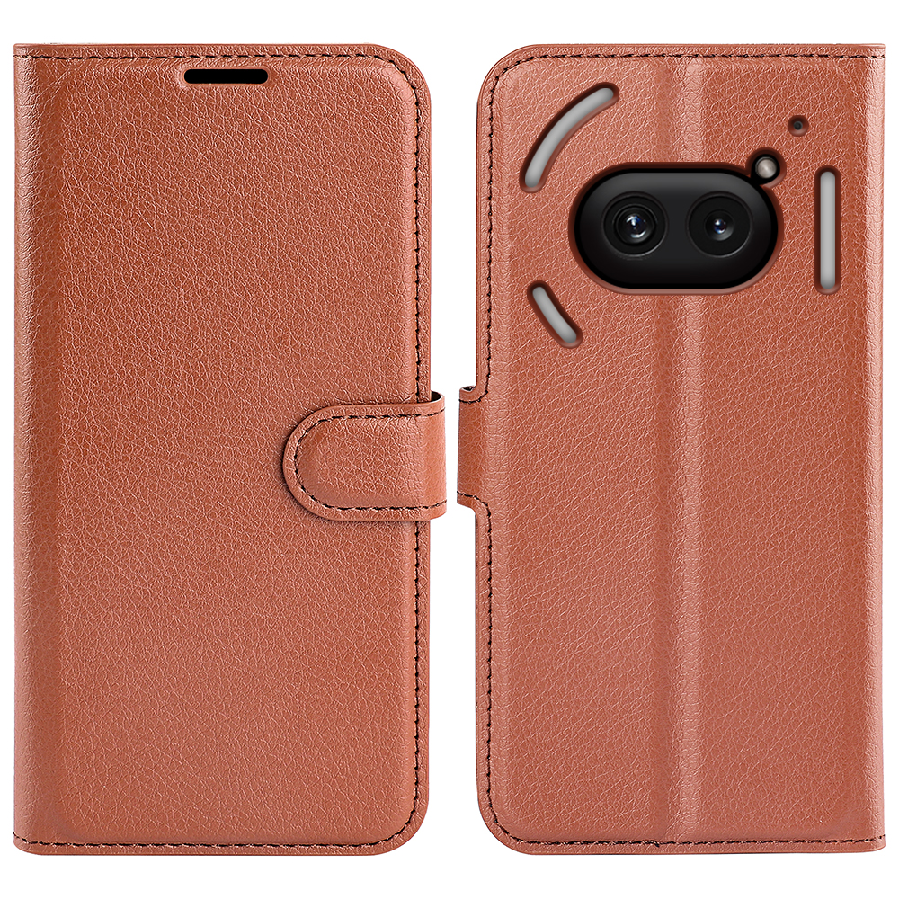 For Nothing Phone (2a) Plus / Phone (2a) Case Litchi Texture Leather Folio Stand Card Holder Phone Cover - Brown
