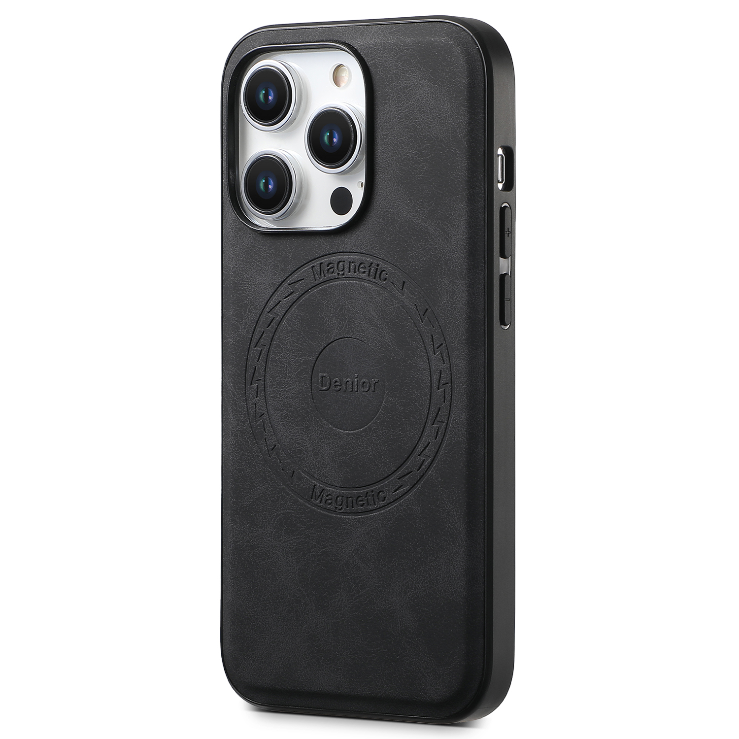 DENIOR A11 For iPhone 15 Pro Max Magnetic Case Retro Leather Coated Drop-proof Phone Cover - Black