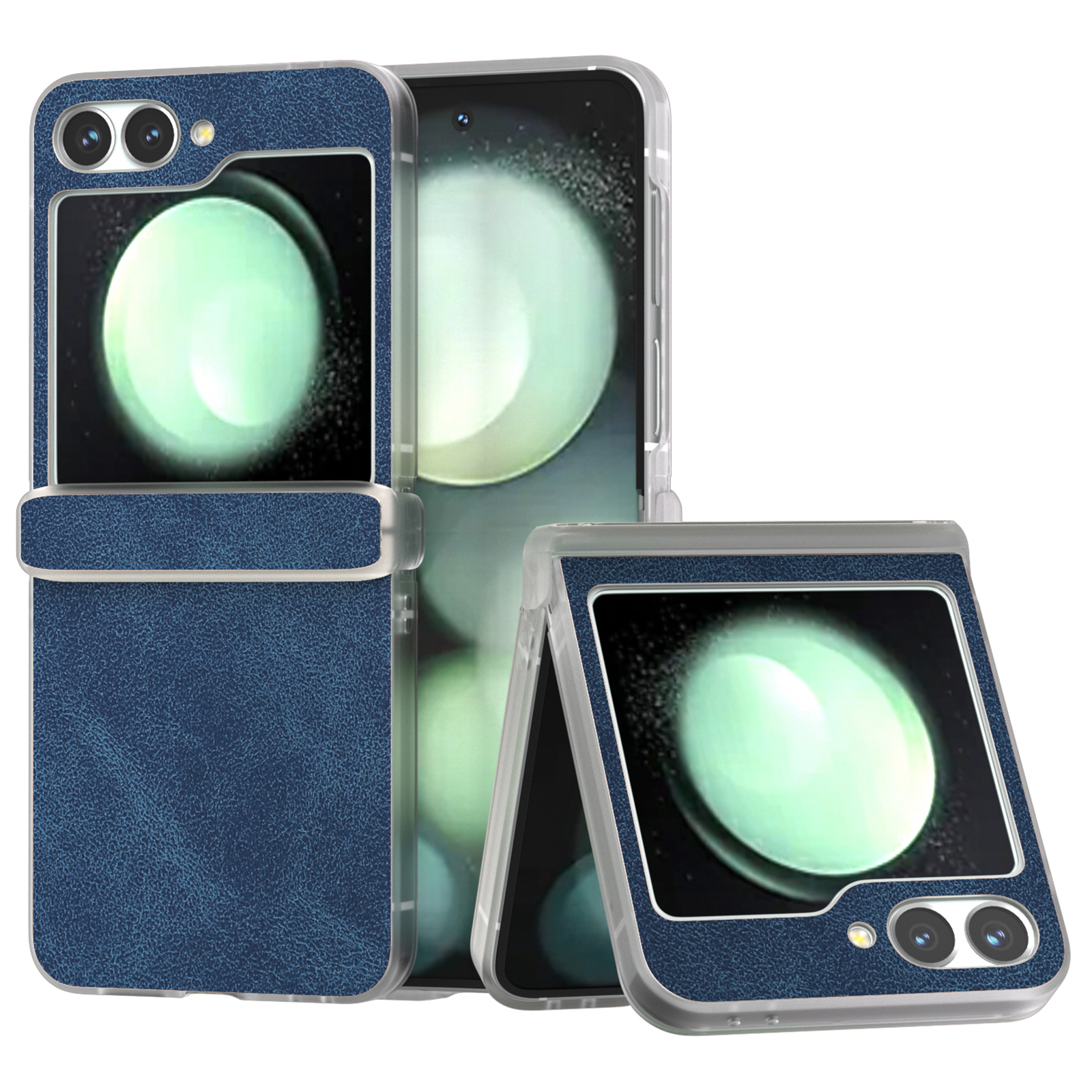 For Samsung Galaxy Z Flip 5G Shockproof Case PU Leather+PC Matte Edge Phone Shell - Blue