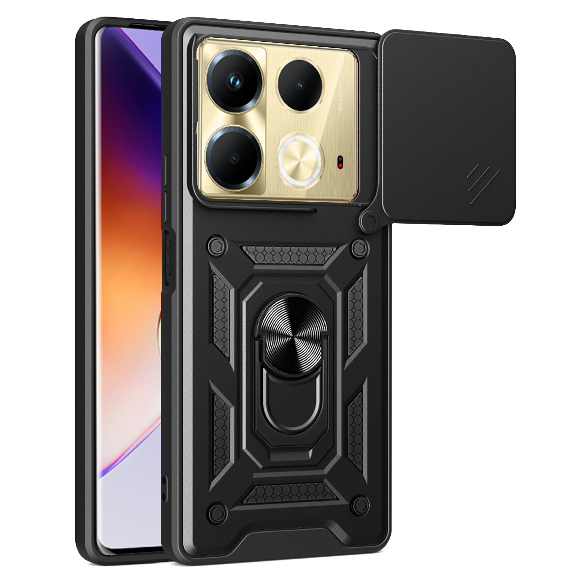 For Infinix Note 40 Cell Phone Case Slide Lens Guard Dust-Proof PC+TPU Phone Shell - Black