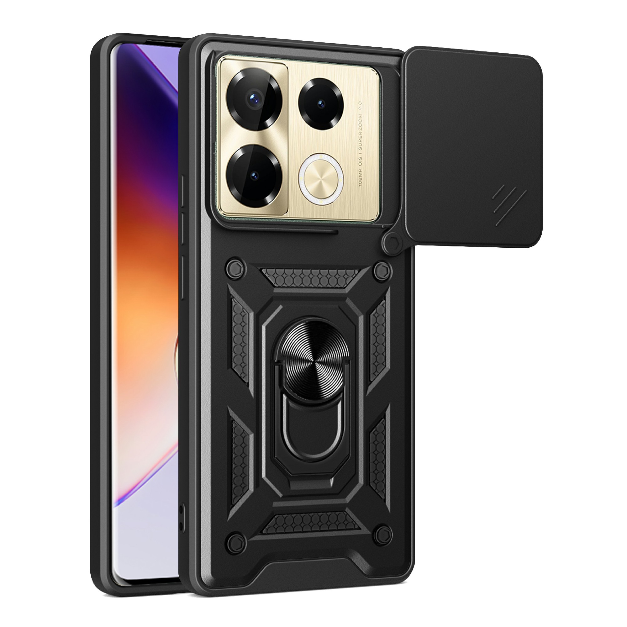 For Infinix Note 40 Pro 4G / Note 40 Pro 5G / Note 40 Pro+ Cell Phone Case Slide Lens Guard PC+TPU Back Cover - Black