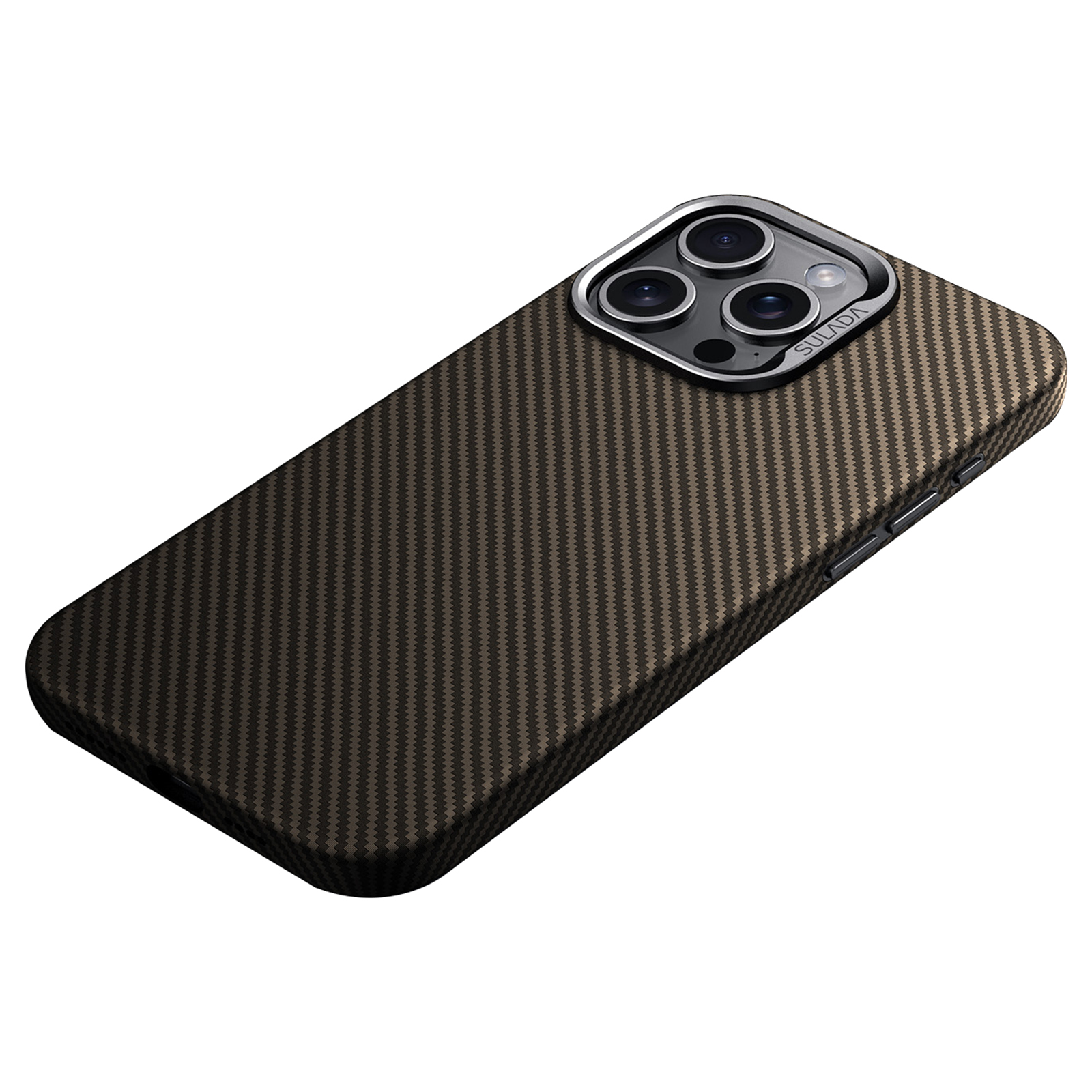 SULADA For iPhone 15 Pro Max Magnetic Case Metal Lens Frame Leather Coated TPU Phone Cover - Brown