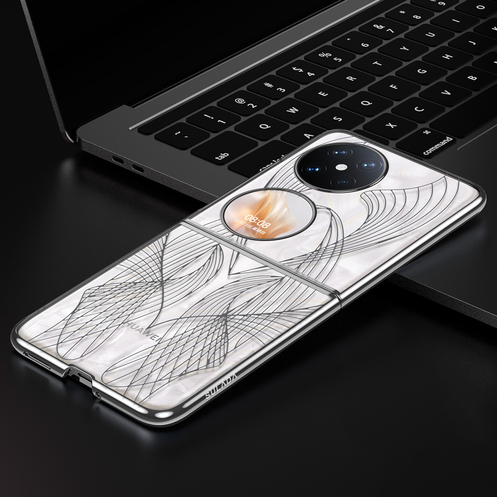 SULADA For Huawei Pocket 2 Cell Phone Cases Clear Hard PC Laser Carving Cover - Silver