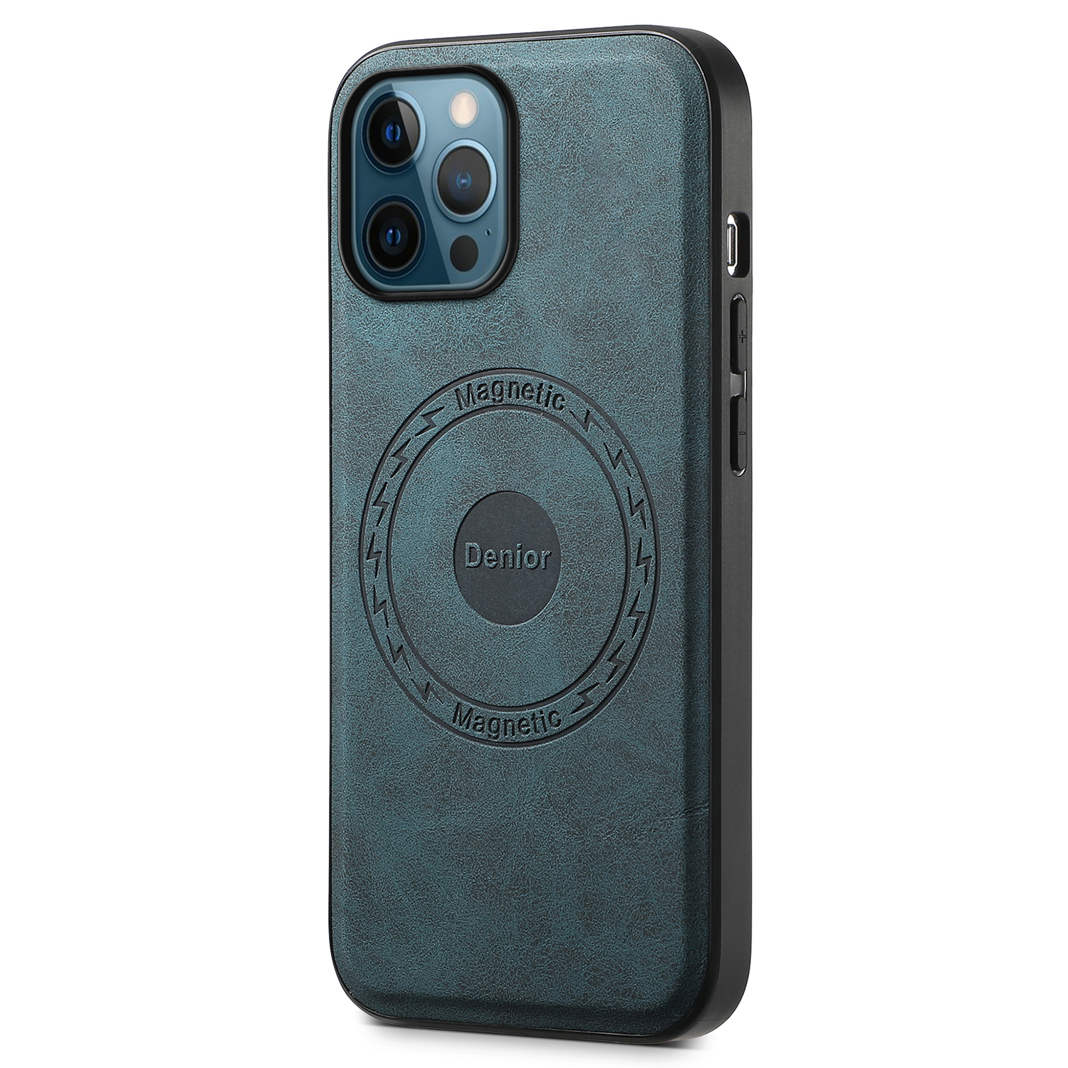 DENIOR A11 For iPhone 12 Pro Max Case Retro PU+PC+TPU Phone Cover Compatible with MagSafe - Blue