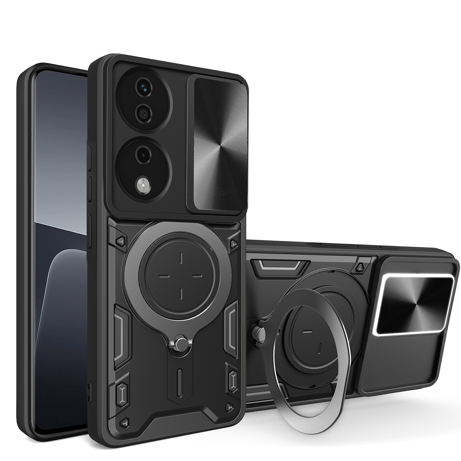 For Honor X7b 4G / 90 Smart Case TPU+PC Kickstand Military Grade Shockproof Phone Cover - Black