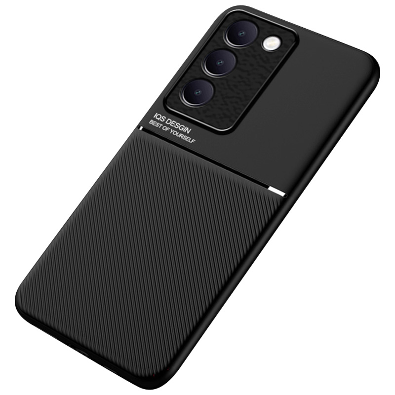 For vivo Y100 5G (Indonesia) Case Compatible with Magnetic Car Mount PU Leather Line Imprinted Cover - Black