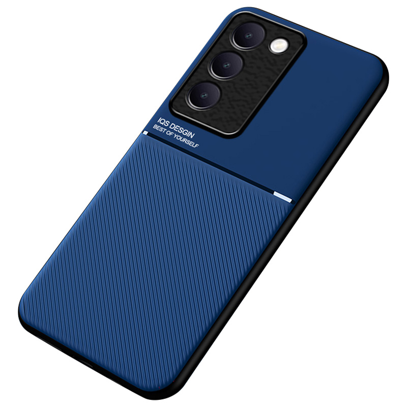For vivo Y100 5G (Indonesia) Case Compatible with Magnetic Car Mount PU Leather Line Imprinted Cover - Blue