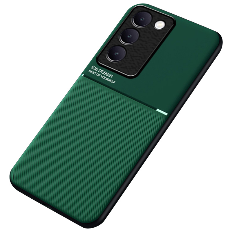 For vivo Y100 5G (Indonesia) Case Compatible with Magnetic Car Mount PU Leather Line Imprinted Cover - Green