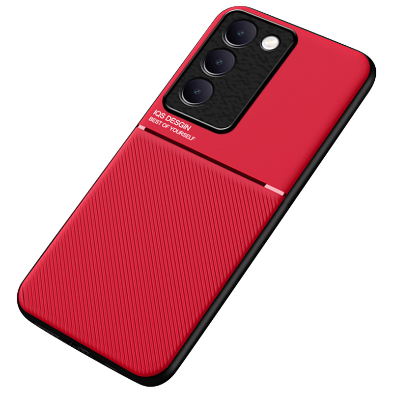 For vivo Y100 5G (Indonesia) Case Compatible with Magnetic Car Mount PU Leather Line Imprinted Cover - Red