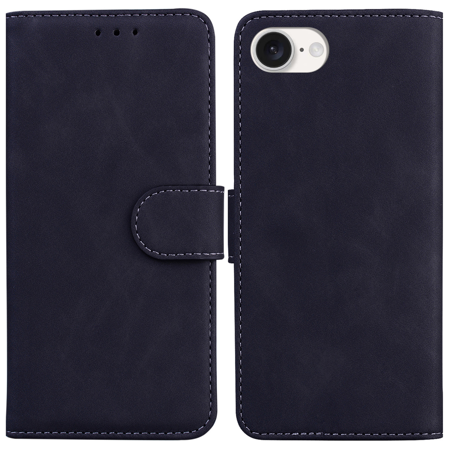 For iPhone 17e / 16e Case Anti-Drop Solid Color Leather Phone Cover Mobile Accessories   - Black