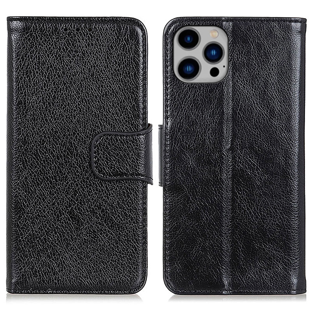 For iPhone 16 Pro Case Nappa Texture Split Leather Anti-Fall Shockproof Phone Cover - Black