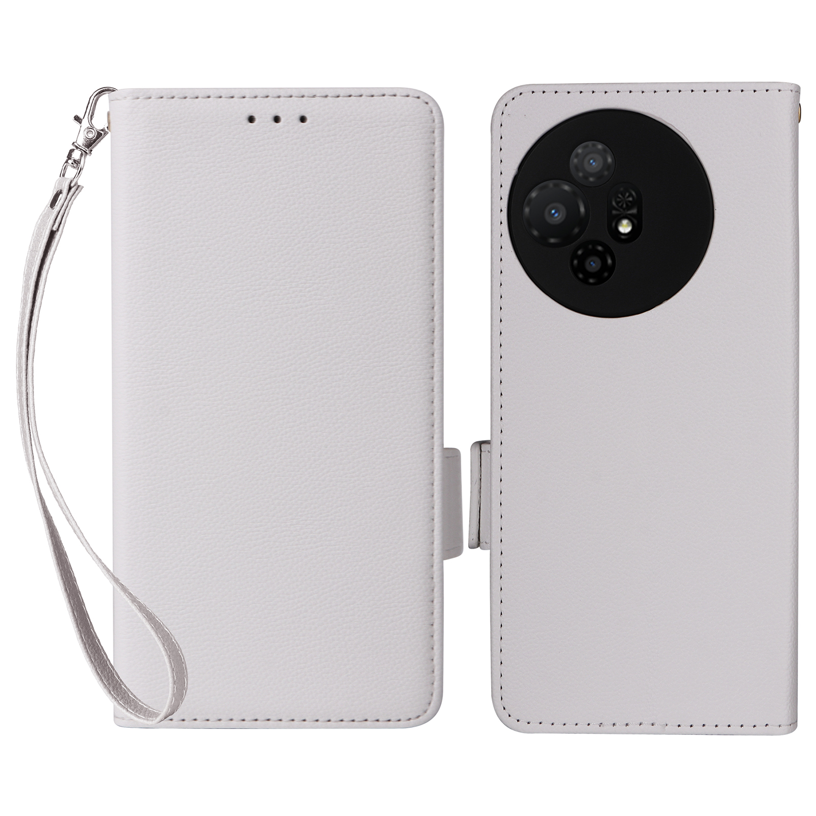 For TCL 50 XL 5G Case with Wrist Strap Litchi Texture PU Leather Wallet Phone Cover - White
