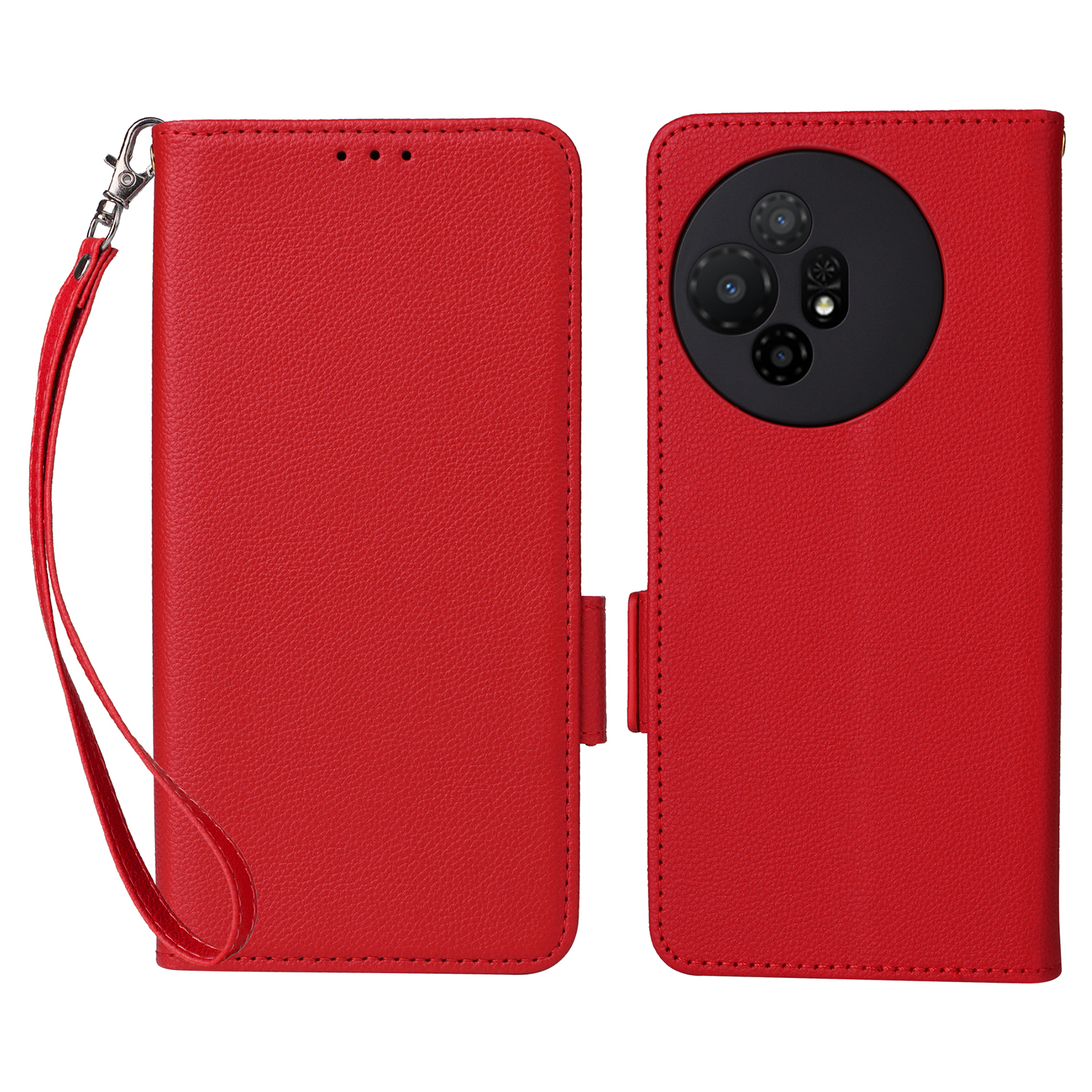 For TCL 50 XL 5G Case with Wrist Strap Litchi Texture PU Leather Wallet Phone Cover - Red