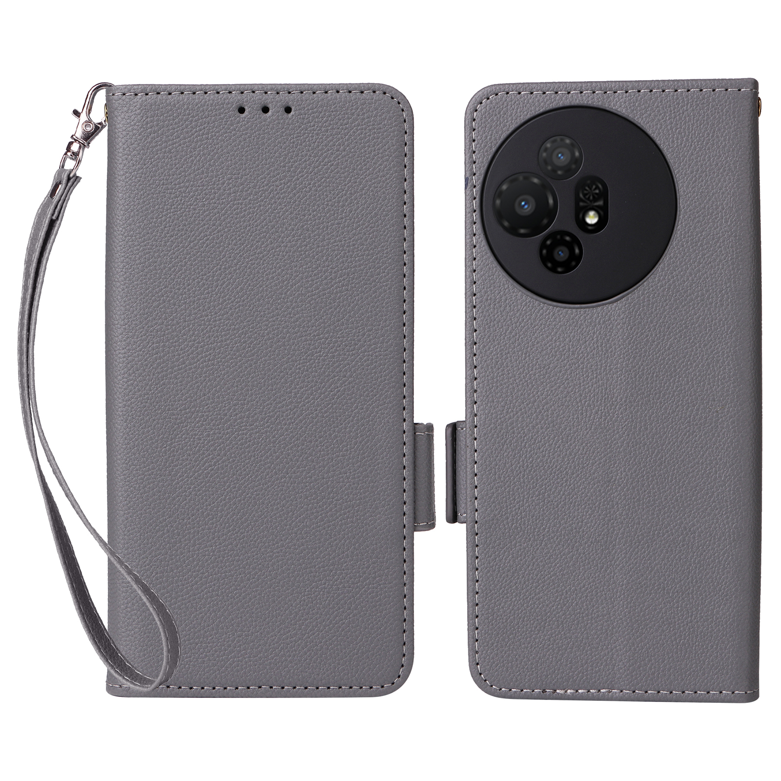 For TCL 50 XL 5G Case with Wrist Strap Litchi Texture PU Leather Wallet Phone Cover - Grey