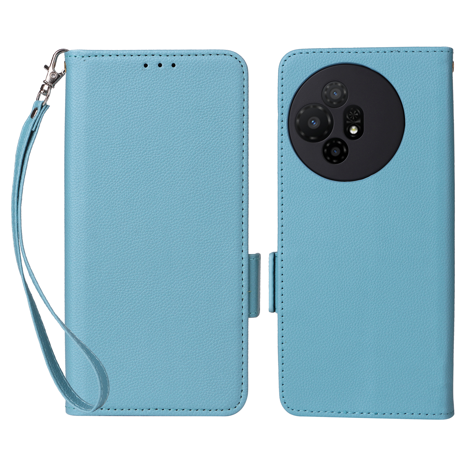 For TCL 50 XL 5G Case with Wrist Strap Litchi Texture PU Leather Wallet Phone Cover - Baby Blue