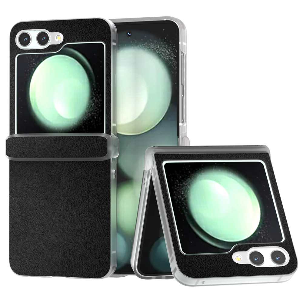 For Samsung Galaxy Z Flip5 5G Case Hinge Protection Leather+PC Anti-Slip Phone Cover - Black