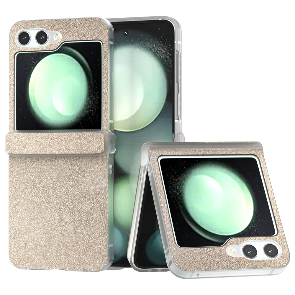 For Samsung Galaxy Z Flip5 5G Case Hinge Protection Leather+PC Anti-slip Phone Cover - Gold