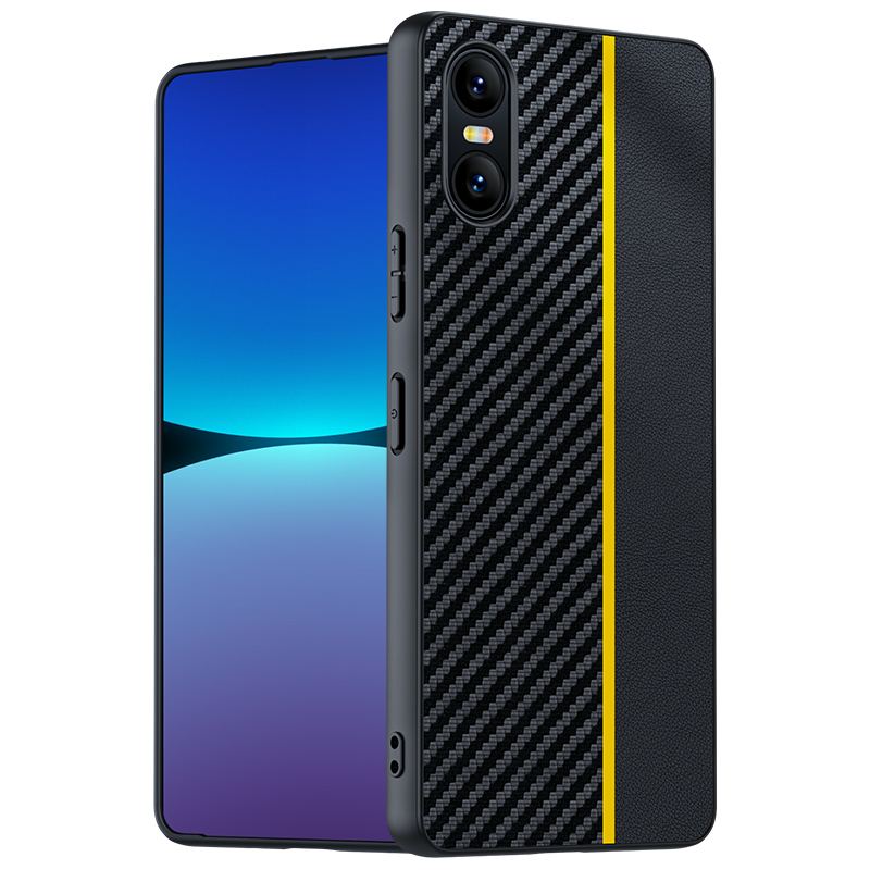 For Sony Xperia 10 VI Case Carbon Fiber Texture Ultra Slim Phone Cover - Black / Yellow