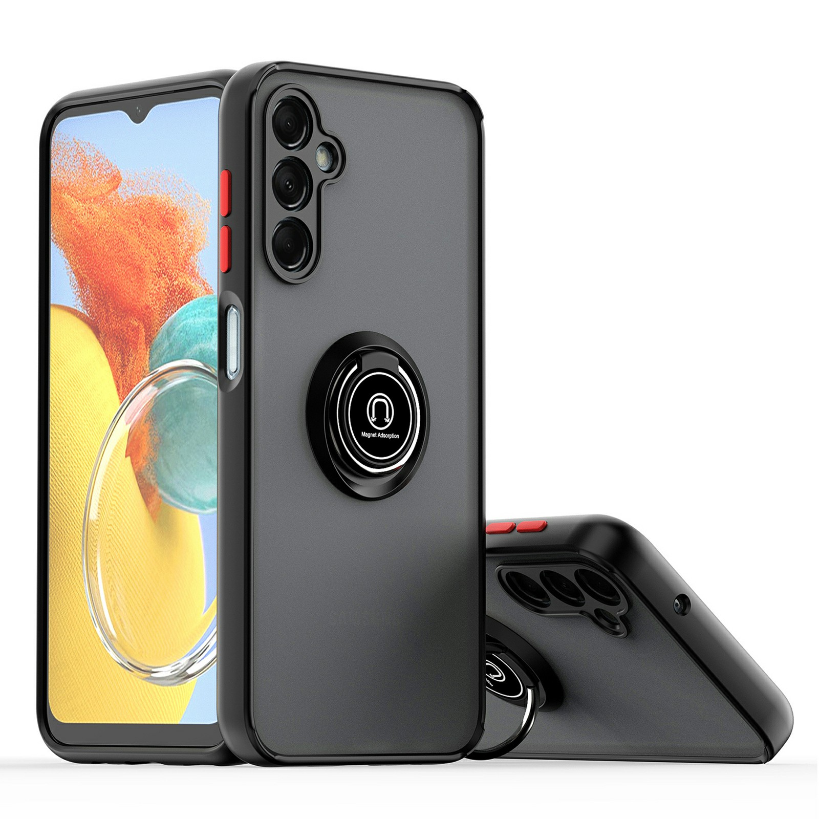 For Samsung Galaxy A55 5G Case Ring Kickstand PC + TPU Magnetic Car Mount Phone Cover - Black / Red