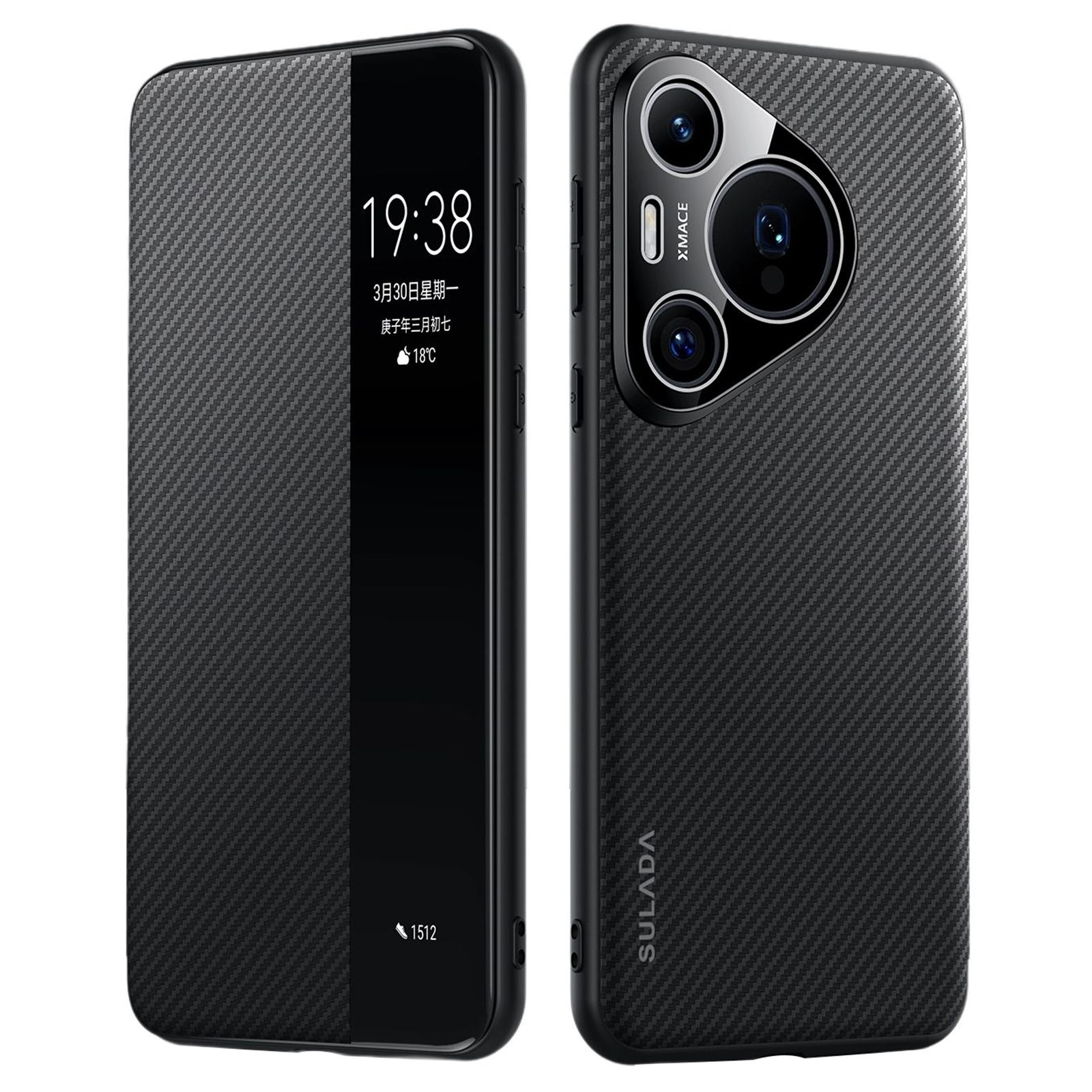 SULADA For Huawei Pura 70 Case View Window Leather Phone Cover with Auto Wake / Sleep - Black