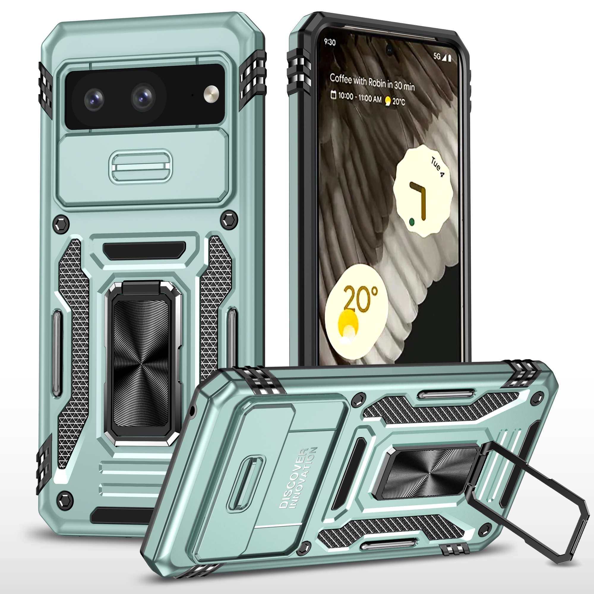 Armor Series For Google Pixel 8a Case PC+TPU Kickstand Phone Cover with Slide Lens Lid - Green