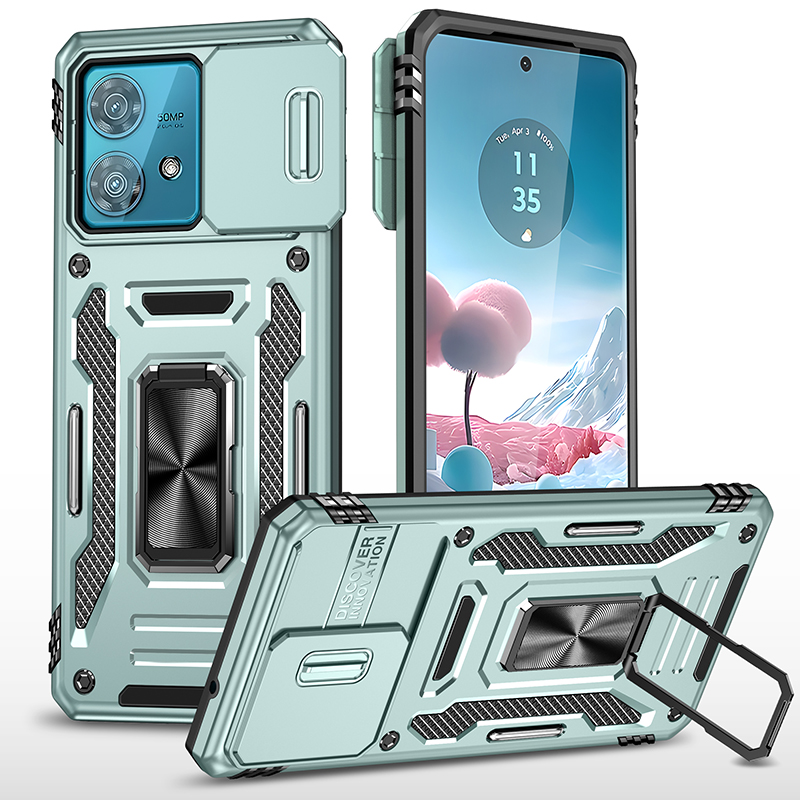 Armor Series For Motorola Edge 40 Neo 5G Case PC+TPU Phone Cover with Kickstand / Lens Shield - Green