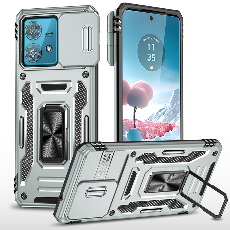 Armor Series For Motorola Edge 40 Neo 5G Case PC+TPU Phone Cover with Kickstand / Lens Shield - Grey