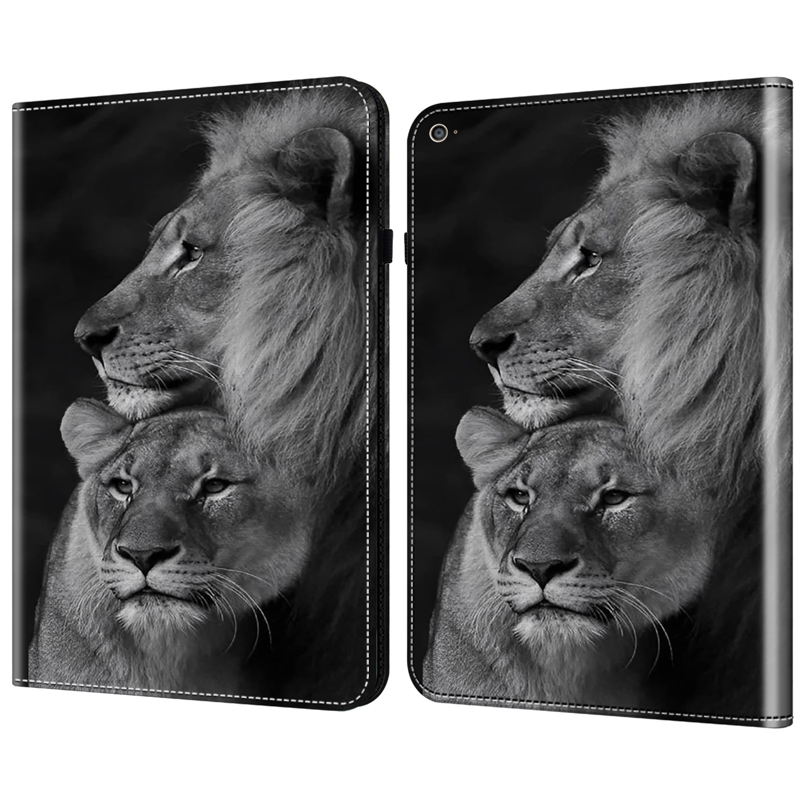 For iPad Air (2013) / Air 2 / iPad 9.7-inch (2017) / (2018) Case PU Leather Tablet Cover Pattern Viewing Stand - Couple Lions