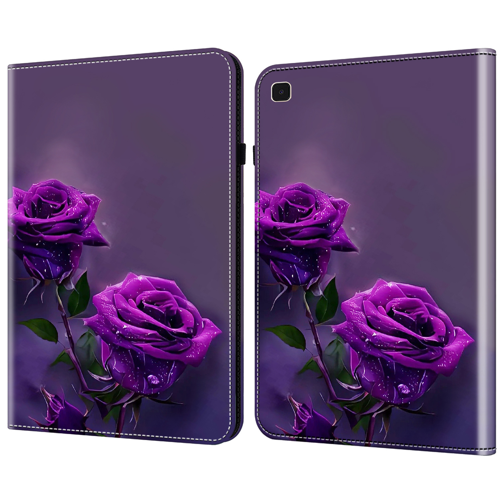 For Samsung Galaxy Tab A7 10.4 (2020) / (2022) Tablet Case Pattern Printing PU Leather Flip Cover with Stand - Purple Rose