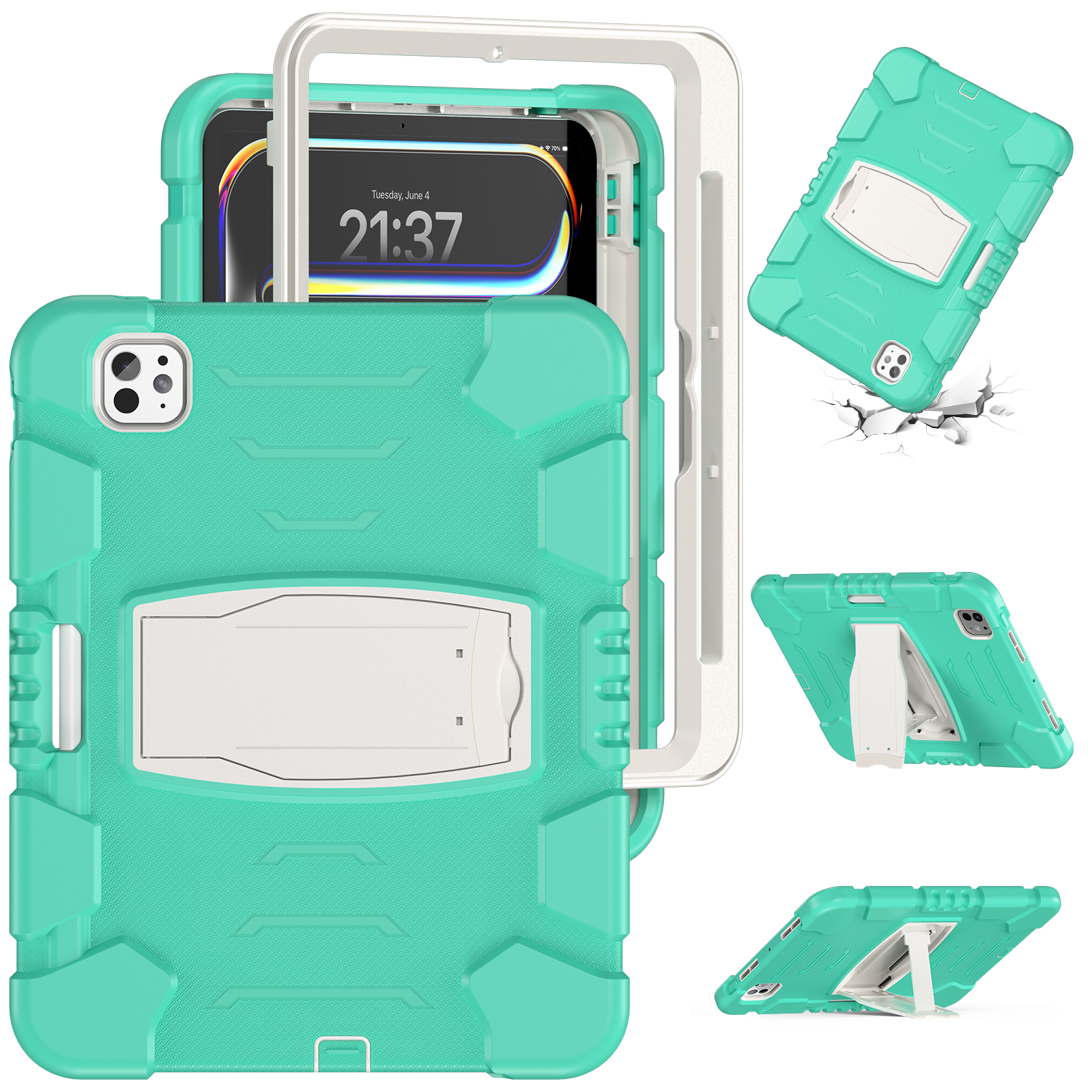 For iPad Pro 11 (2025) / 11 (2024) Case PC+Silicone Tablet Cover with Kickstand - Mint Green