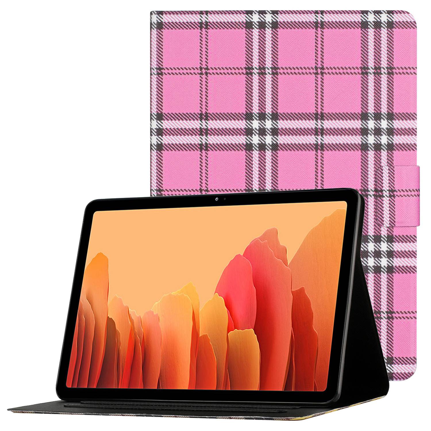 

For Samsung Galaxy Tab A7 10.4 (2020) T500/T505 Card Slots Grid Pattern PU Leather Tablet Case with Stand and Auto Wake/Sleep - Rose, Galaxy Tab A7 10.4 (2020)