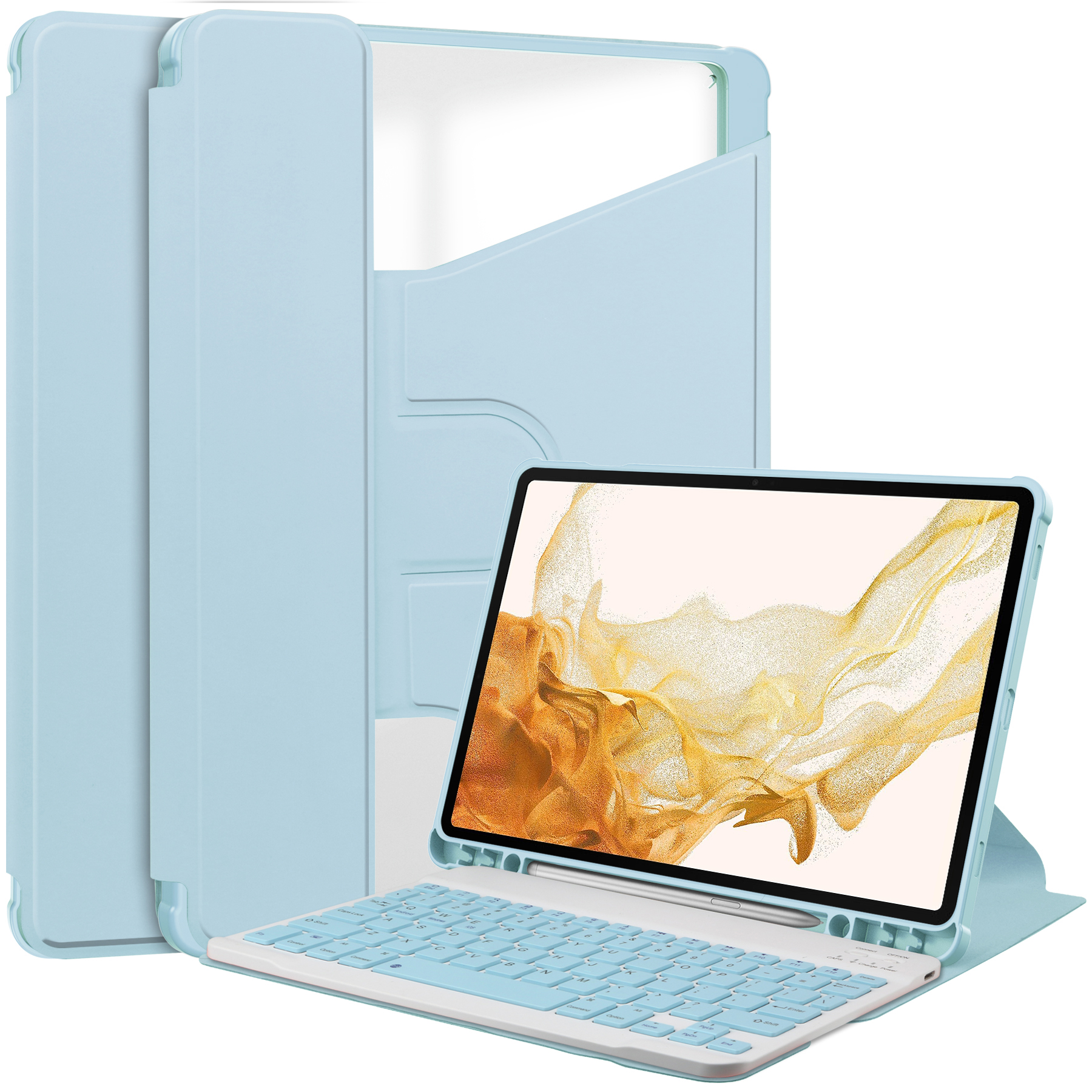 For Samsung Galaxy Tab S10 Plus Case 360 Degree Rotary Stand PU Leather+Acrylic Tablet Cover (Without Keyboard) - Sky Blue