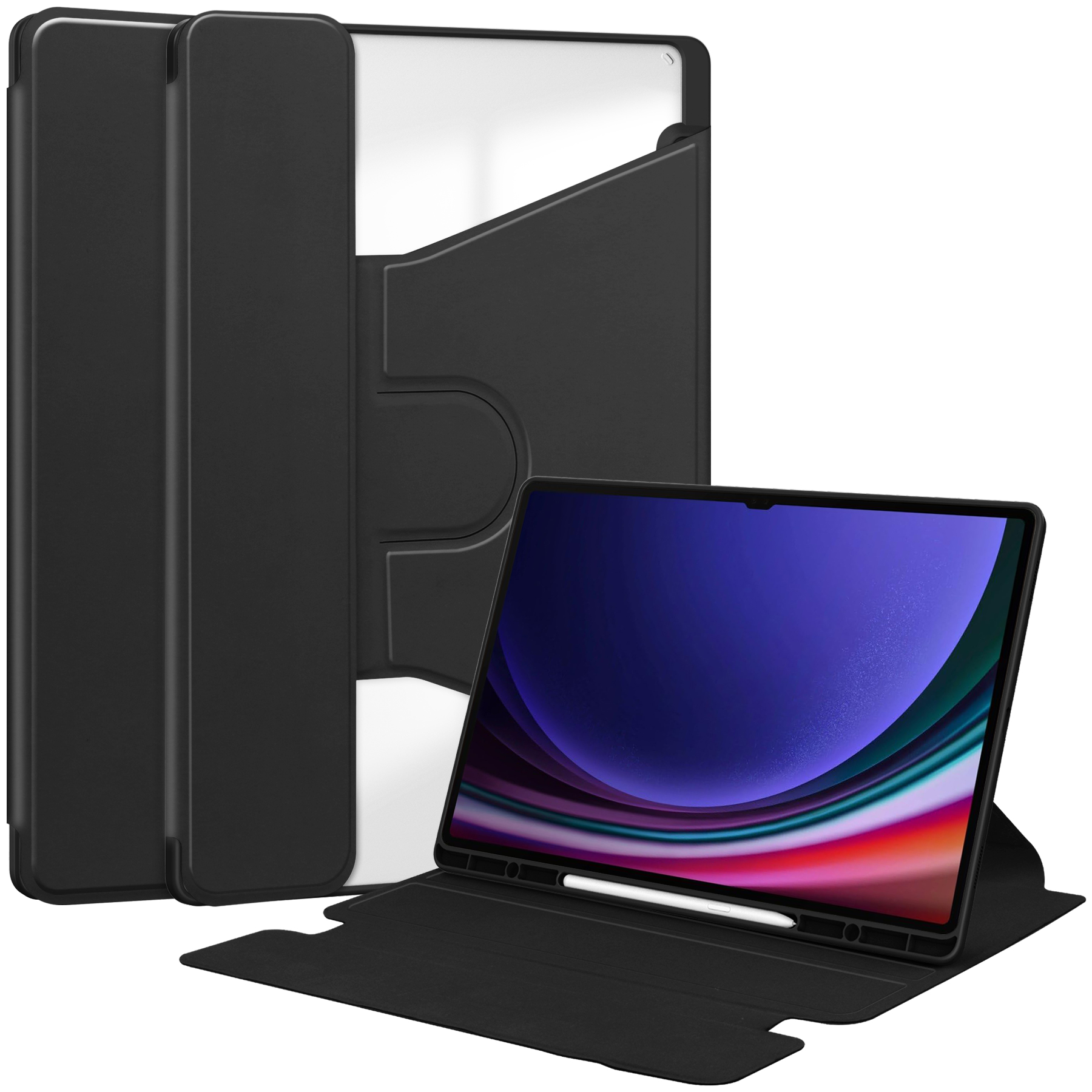 For Samsung Galaxy Tab S10 Ultra Case 360 Degree Rotary Stand PU Leather+Acrylic Tablet Cover (Without Keyboard) - Black