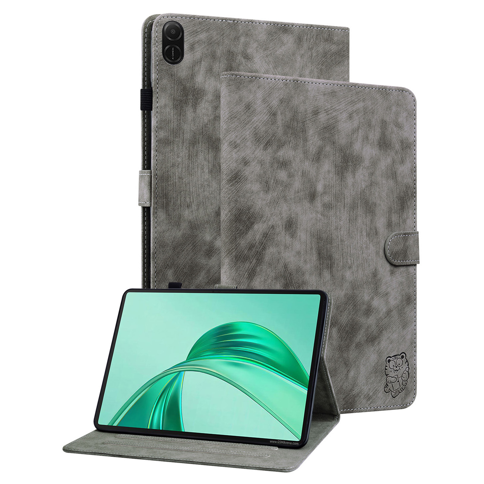 For Honor Pad X8b / Pad X8a Cases Tiger Imprint Anti-Scratch PU Leather Tablet Cover - Grey