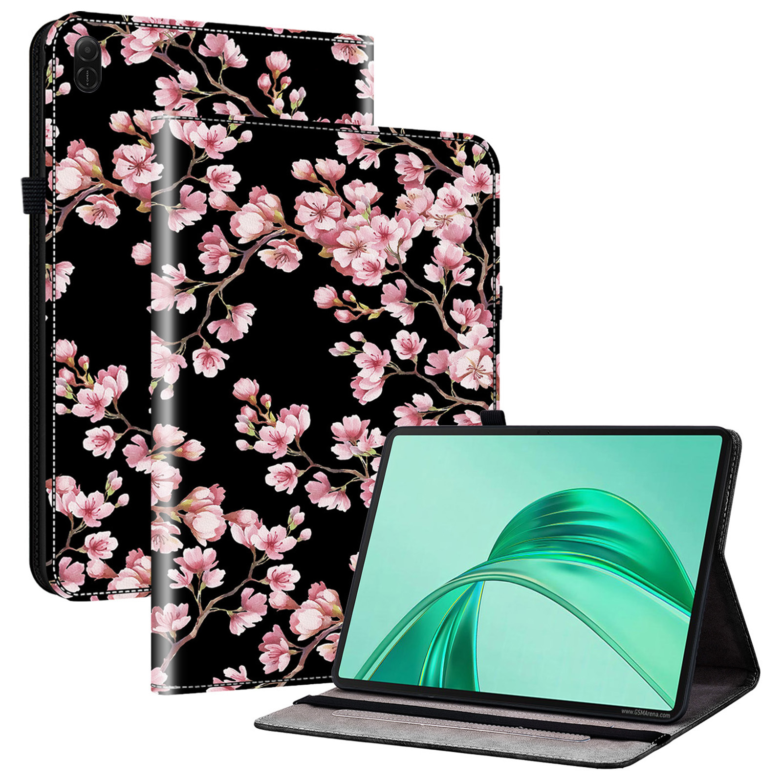 For Honor Pad X8b / Pad X8a Leather Case Pattern Printed Stand Tablet Cover with Card Slots - Plum Blossom